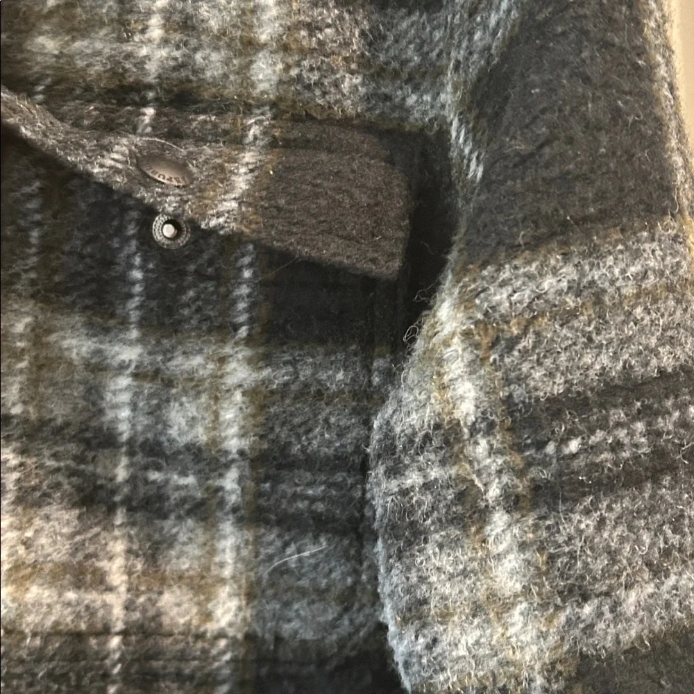 Banana Republic Plaid Hooded snap Jacket poly wool blend front pockets size S